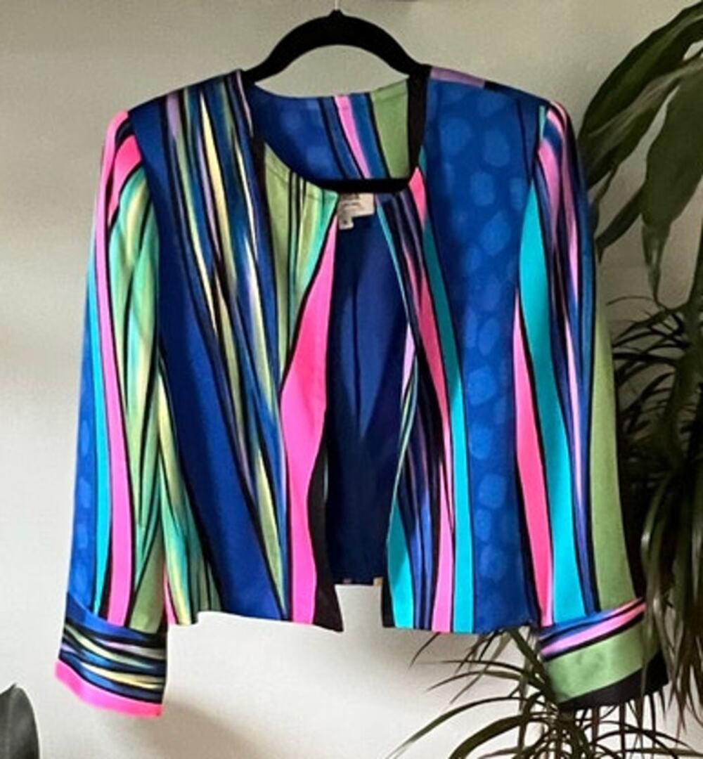 Yolanda Lorente Hand-Painted, Silk Cropped Jacket Size Small